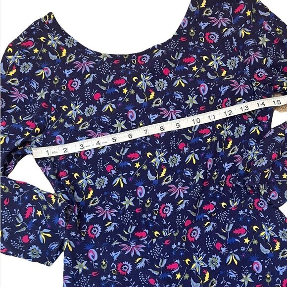 GAP Blue Floral Print Scoop Neck Long Sleeve Lightweight Flowy Mini Dress 2 - Picture 7 of 9